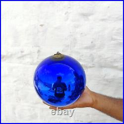 Vintage Cobalt Blue Glass German Kugel 6.4 Christmas Ornament Beehive Cap 552