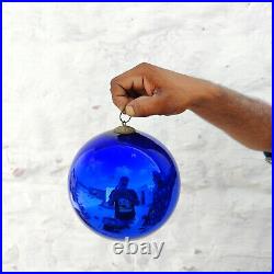 Vintage Cobalt Blue Glass German Kugel 6.4 Christmas Ornament Beehive Cap 552