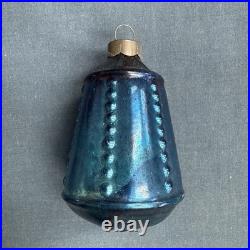 Vintage Corning Glass Christmas Ornament Blue Beaded Edge Lantern WWII era USA