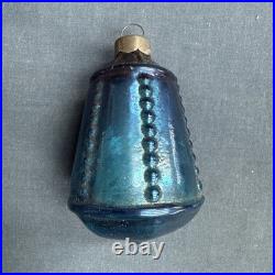 Vintage Corning Glass Christmas Ornament Blue Beaded Edge Lantern WWII era USA