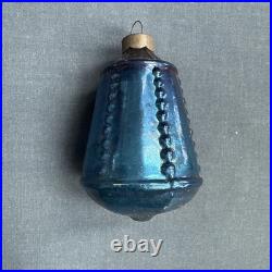 Vintage Corning Glass Christmas Ornament Blue Beaded Edge Lantern WWII era USA