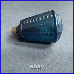Vintage Corning Glass Christmas Ornament Blue Beaded Edge Lantern WWII era USA