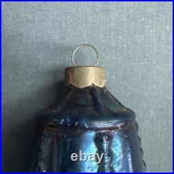 Vintage Corning Glass Christmas Ornament Blue Beaded Edge Lantern WWII era USA