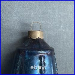 Vintage Corning Glass Christmas Ornament Blue Beaded Edge Lantern WWII era USA