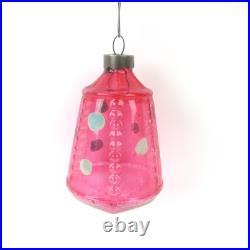 Vintage Corning Unsilvered Glass Christmas Ornament Pink Bead Lantern Polka Dot