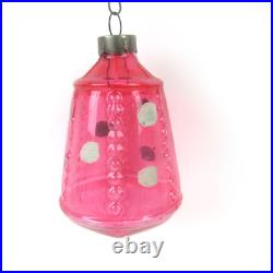 Vintage Corning Unsilvered Glass Christmas Ornament Pink Bead Lantern Polka Dot
