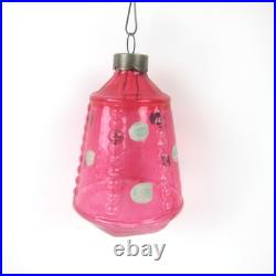 Vintage Corning Unsilvered Glass Christmas Ornament Pink Bead Lantern Polka Dot