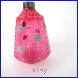 Vintage Corning Unsilvered Glass Christmas Ornament Pink Bead Lantern Polka Dot