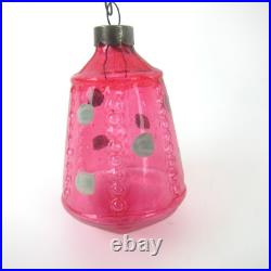 Vintage Corning Unsilvered Glass Christmas Ornament Pink Bead Lantern Polka Dot
