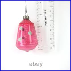 Vintage Corning Unsilvered Glass Christmas Ornament Pink Bead Lantern Polka Dot