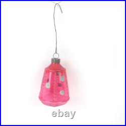 Vintage Corning Unsilvered Glass Christmas Ornament Pink Bead Lantern Polka Dot