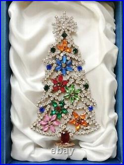 Vintage Czech rhinestone Christmas tree multicolor flowers