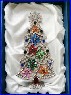 Vintage Czech rhinestone Christmas tree multicolor flowers
