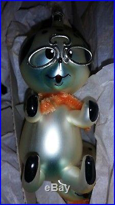 Vintage DE CARLINI ITALY Blown Glass Christmas Ornament DOG Eyeglasses Figural