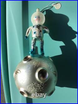 Vintage De Carlini Blown Glass Christmas Ornament Italy Astronaut On Moon HTF