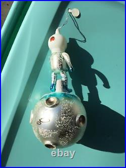 Vintage De Carlini Blown Glass Christmas Ornament Italy Astronaut On Moon HTF