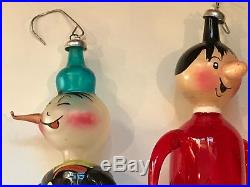 Vintage De Carlini Italy Blown Glass Christmas Ornament Popeye Pipe & Olive Oyl