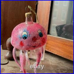 Vintage De Carlini Jellyfish Italian Christmas Ornament Rare Pink