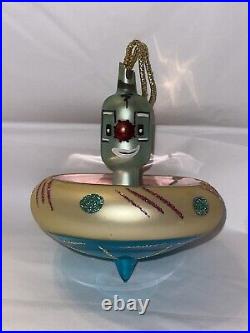 Vintage De Carlini Spaceship Alien Christmas Ornament Italian Glass Kitschy
