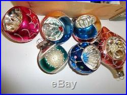 Vintage Deep Indent Painted Glass Reflector Christmas Ornaments