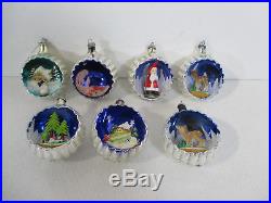 Vintage Diorama Christmas Ornament Ball Silver Mercury Glass Italy Box Set of 7