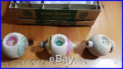 Vintage Double Indent Shiny Brite Mica Glass Christmas Ornaments Wwii Era USA