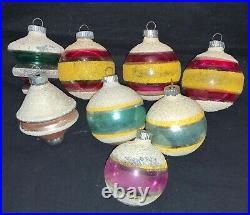 Vintage Dozen Shiny Brite Glass Christmas Ornaments Mica, Ufo, Round Stripes
