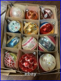 Vintage Fantasia Teardrop Indent Hand Painted Flower Glass Christmas Ornaments
