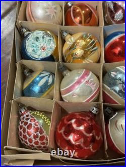 Vintage Fantasia Teardrop Indent Hand Painted Flower Glass Christmas Ornaments