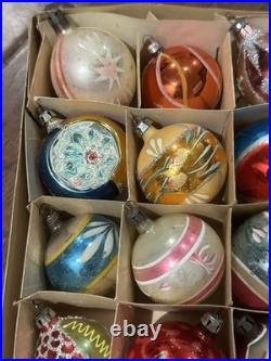 Vintage Fantasia Teardrop Indent Hand Painted Flower Glass Christmas Ornaments