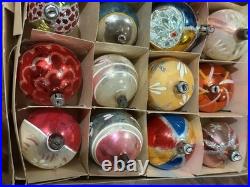 Vintage Fantasia Teardrop Indent Hand Painted Flower Glass Christmas Ornaments