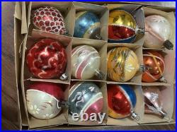 Vintage Fantasia Teardrop Indent Hand Painted Flower Glass Christmas Ornaments