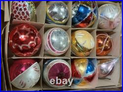 Vintage Fantasia Teardrop Indent Hand Painted Flower Glass Christmas Ornaments