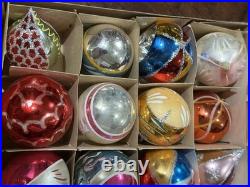 Vintage Fantasia Teardrop Indent Hand Painted Flower Glass Christmas Ornaments