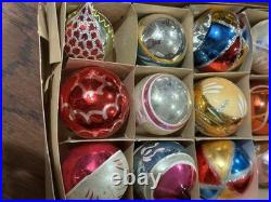 Vintage Fantasia Teardrop Indent Hand Painted Flower Glass Christmas Ornaments