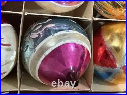 Vintage Fantasia Teardrop Indent Hand Painted Flower Glass Christmas Ornaments