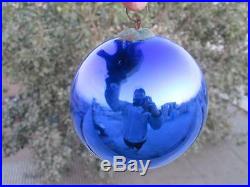 Vintage Fine Cobalt Blue 4.25' Glass Original Kugel Christmas Ornament, France