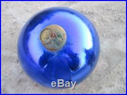 Vintage Fine Cobalt Blue 4.25' Glass Original Kugel Christmas Ornament, France