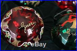 Vintage GUCCI Hand painted Christmas Ornaments Holiday Glass /Box GG Rare