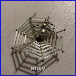 Vintage Gablonz Glass Beaded Christmas Ornament Spider On Web