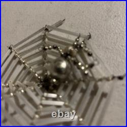 Vintage Gablonz Glass Beaded Christmas Ornament Spider On Web