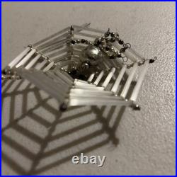 Vintage Gablonz Glass Beaded Christmas Ornament Spider On Web