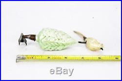 Vintage German Blown Glass Clip Christmas Tree and Bird Ornament ca1920