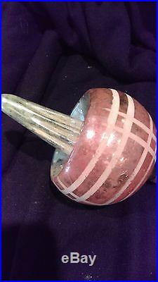 Vintage German CHRISTMAS Glass Pink Ball with Icicle UNIQUE RARE HTF