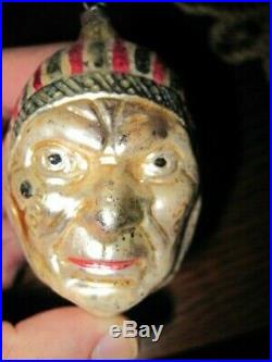 Vintage German Christmas Glass Ornament Large Grim-faced Indian Head