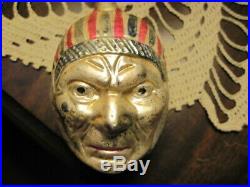 Vintage German Christmas Glass Ornament Large Grim-faced Indian Head