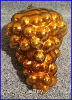 Vintage German Christmas Kugel Grape Cluster Heavy Gold Mercury Glass RARE