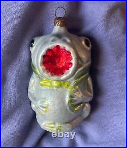 Vintage German Glass Christmas Ornament Indent Mouth Frog