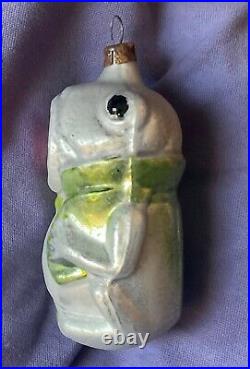 Vintage German Glass Christmas Ornament Indent Mouth Frog
