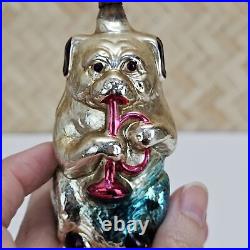 Vintage German Glass Dog Playing a Horn Christmas Ornament 3-1/2 Mercury